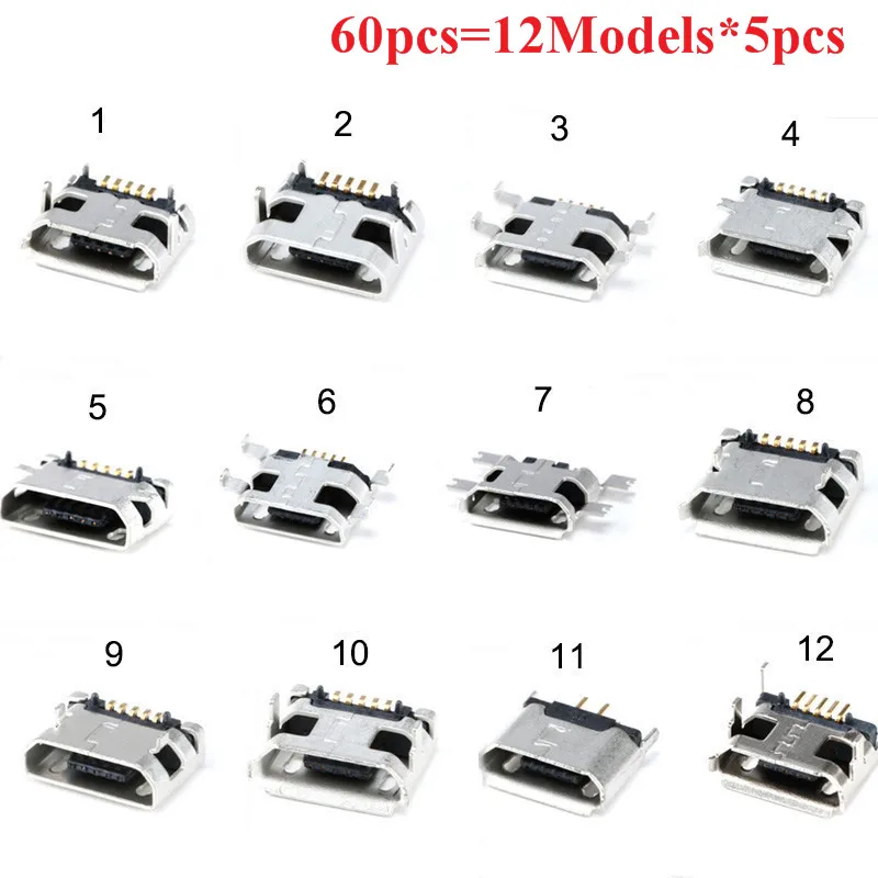 12 Modelle 120 Stück Micro USB 5Pin SMD DIP SMD Buchse Stecker Micro USB Typ B Buchse Platzierung SMD DIP Buchse Stecker Image