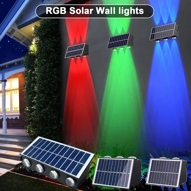 Solar-Wandfluter-Licht nach oben und unten, Beleuchtung für den Außenbereich, Solar-Zaun-Lichter, wasserdichte Wandleuchte für Hof, Garage, Gehweg, Veranda, Dekoration