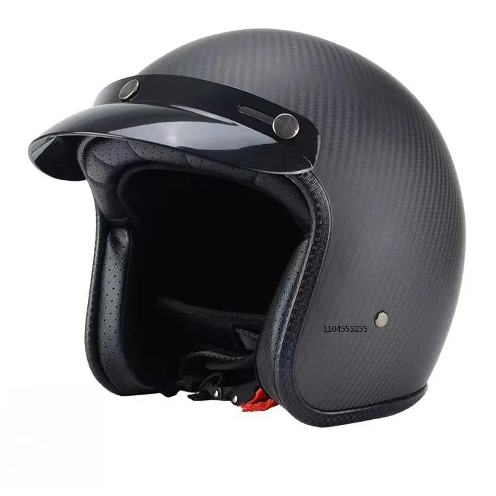 DOT-Zertifizierung Motorradhelm 3/4 Carbonfaser Jethelm Damen Vintage Deutscher Motorradhelm Atmungsaktiv Casque Moto Image