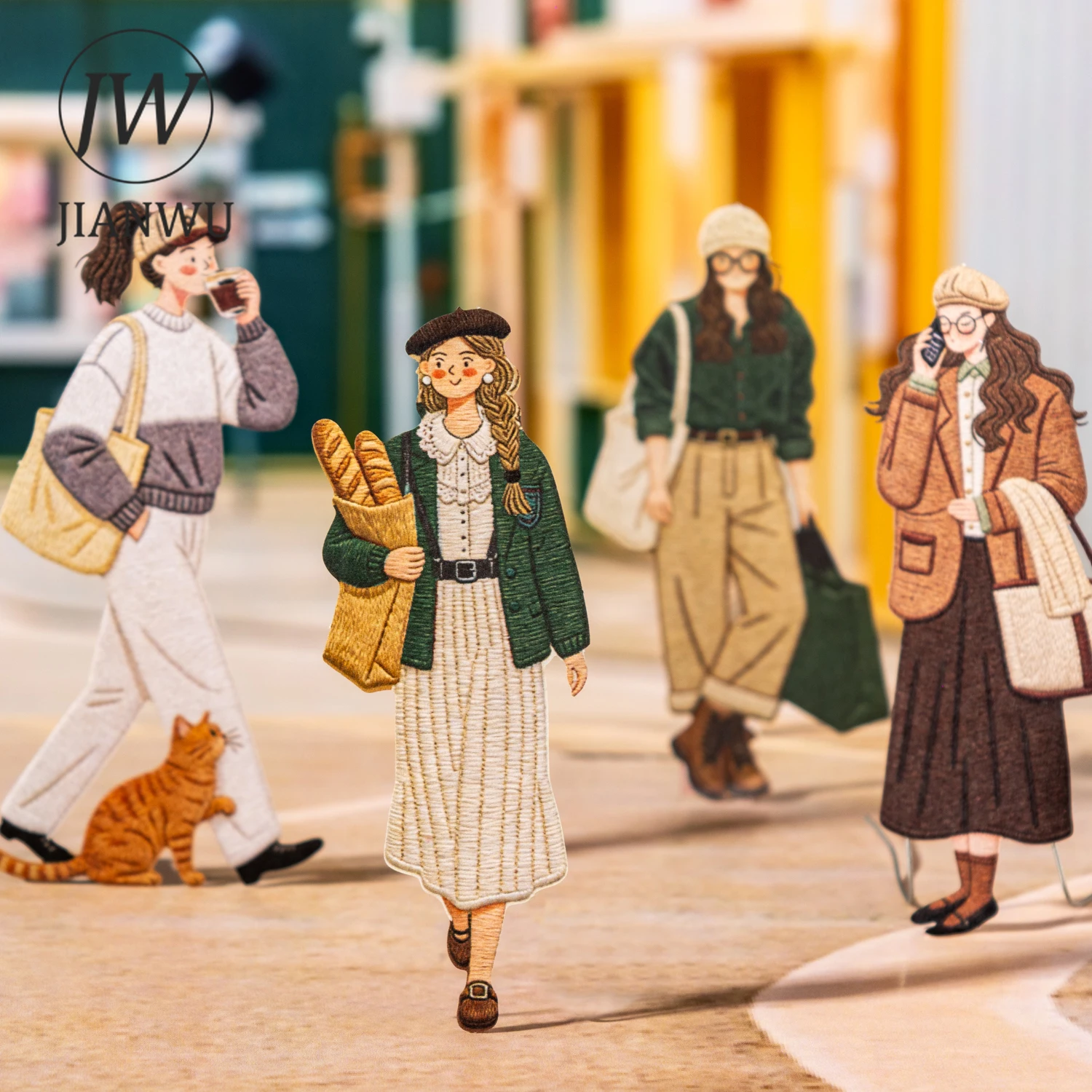 JIANWU Her Little World Serie Vintage Mädchen-Charakter Landschaftsmotiv Collage-Aufkleber Kreatives DIY Journal Schreibwaren Image