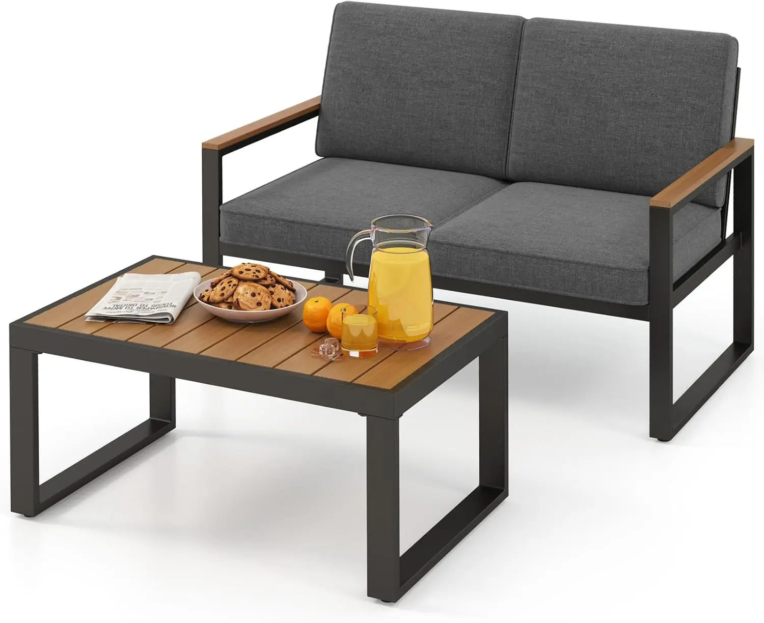 Balkonmöbel, wetterfestes Gartenmöbel-Set mit Aluminiumrahmen und weichen Kissen, Terrassenmöbel, für Balkon, Garten