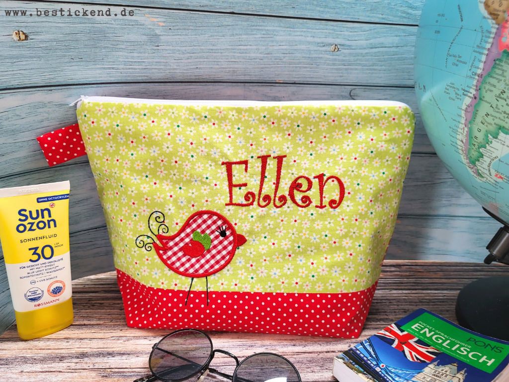 borsa ricamata UCCELLI + nome //rosso - colorato// borsa per pannolini borsa da toilette borsa per pannolini borsa da toilette borsa da toilette borsa