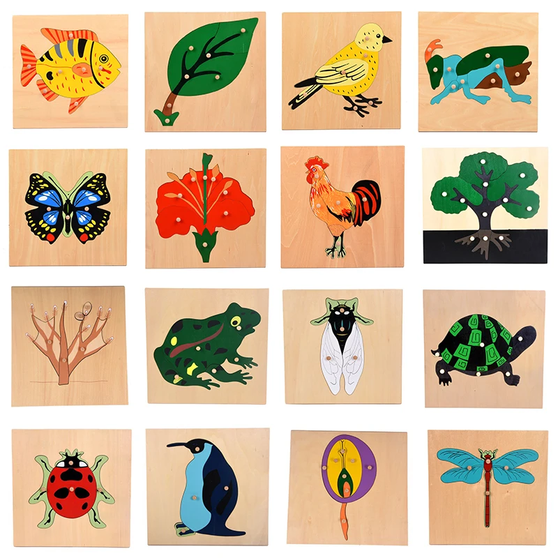 Giocattolo per bambini Bambini Montessori Cartoon Animal Bird Puzzle per bambini Legno per l'educazione della prima infanzia Formazione prescolare Apprendimento