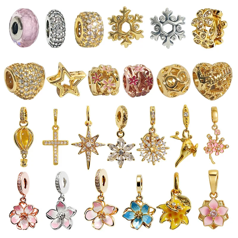 Neue Original-Charms-Perle, Funkelnder Klarer Heißluftballon-Anhänger & Funkelnder Kreuz-Anhänger Passend für Anhänger-Armband Damenschmuck Geschenk Image