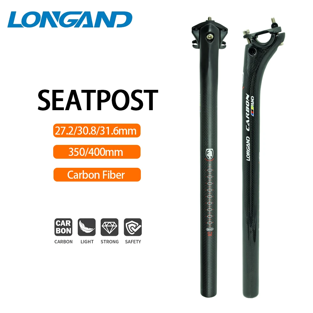 LONGAND 3K Carbonfaser-Sattelstütze für MTB und Rennräder, 27,2/30,8/31,6mm Durchmesser, 350/400mm Fahrrad-Sattelstütze Image