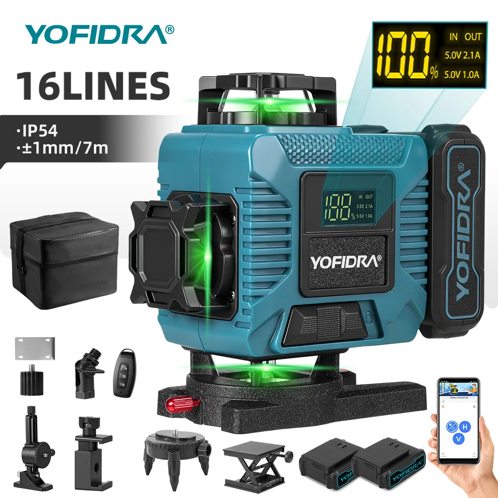 YOFIDRA 16-Linien 4D Laser-Nivelliergerät mit APP-Fernbedienung 360° ° Selbstnivellierende Horizontale und Vertikale Professionelle Nivelliermaschine Image