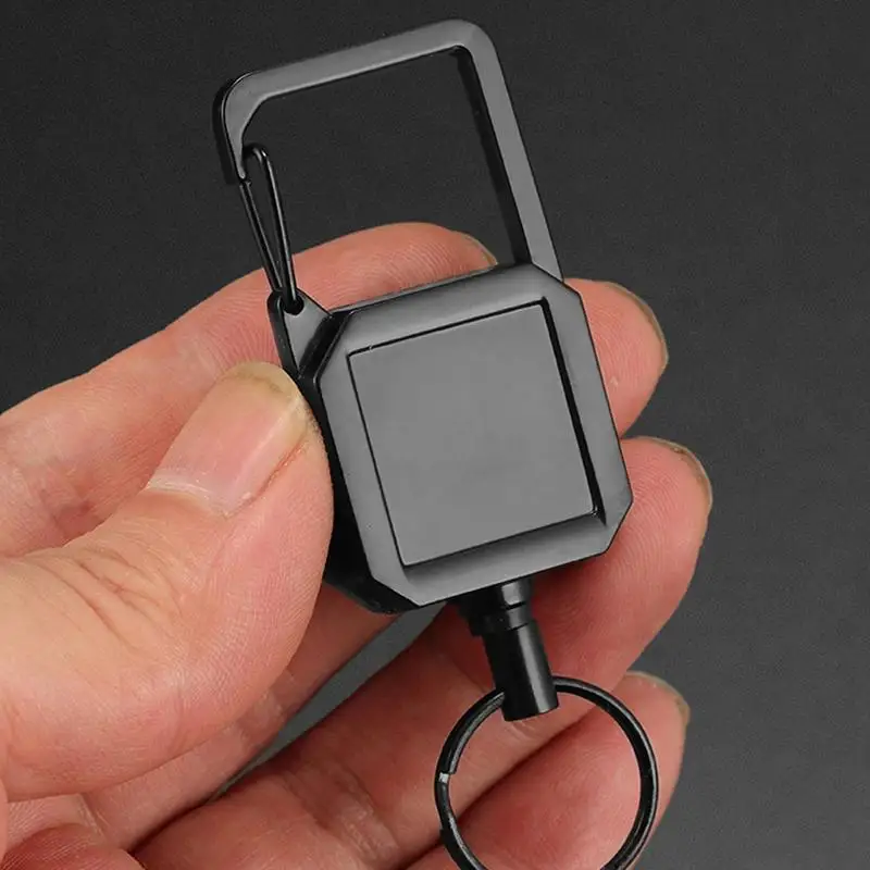 Einziehbarer Schlüsselanhänger, Outdoor-Karabiner, Stahlseil, hochelastischer Ausweishalter, D-förmiger, verlustsicherer, leicht zu ziehender Schnallen-Schlüsselring Image