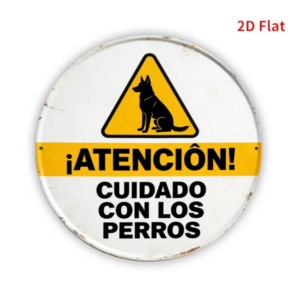7,8 Zoll großes spanisches Warnschild „Vorsicht vor dem Hund“ – runde Aluminium-Metalldekoration für den Außenbereich für Garage, Büro, Garten, wetterfest
