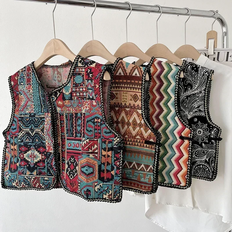 Acclilyhood Vintage Jacquard Bohemian Boho Ibiza Hippie Zigeuner verkürzte Weste Retro lässig stilvolle Cottage Core Urlaub Bali Top