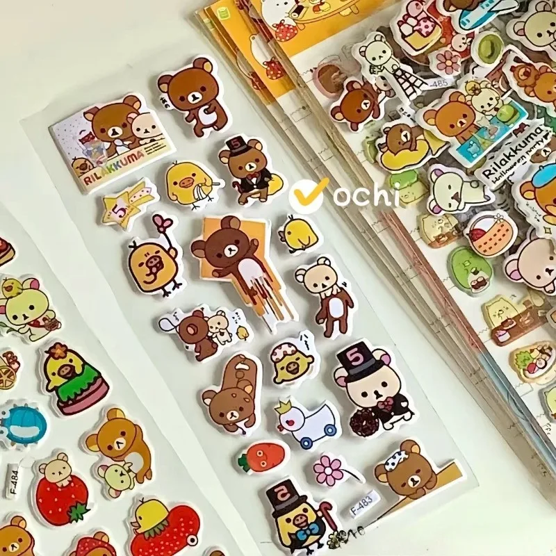 12 Blatt Cartoon Rilakkuma Bubble-Aufkleber Kawaii Anime Dreidimensionale 3D Puffy Bulk-Sticker Kinder Mädchen DIY Spielzeug Aufkleber Geschenk Image
