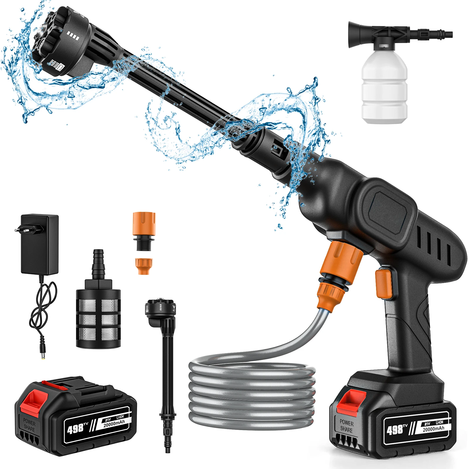 6-IN-1 Neue Hochdruckreiniger Auto Wasserpistole 20000 mAh Hausgarten Reinigung Waschmaschine Pistole Kein Werkzeugkasten für Makita Batterie
