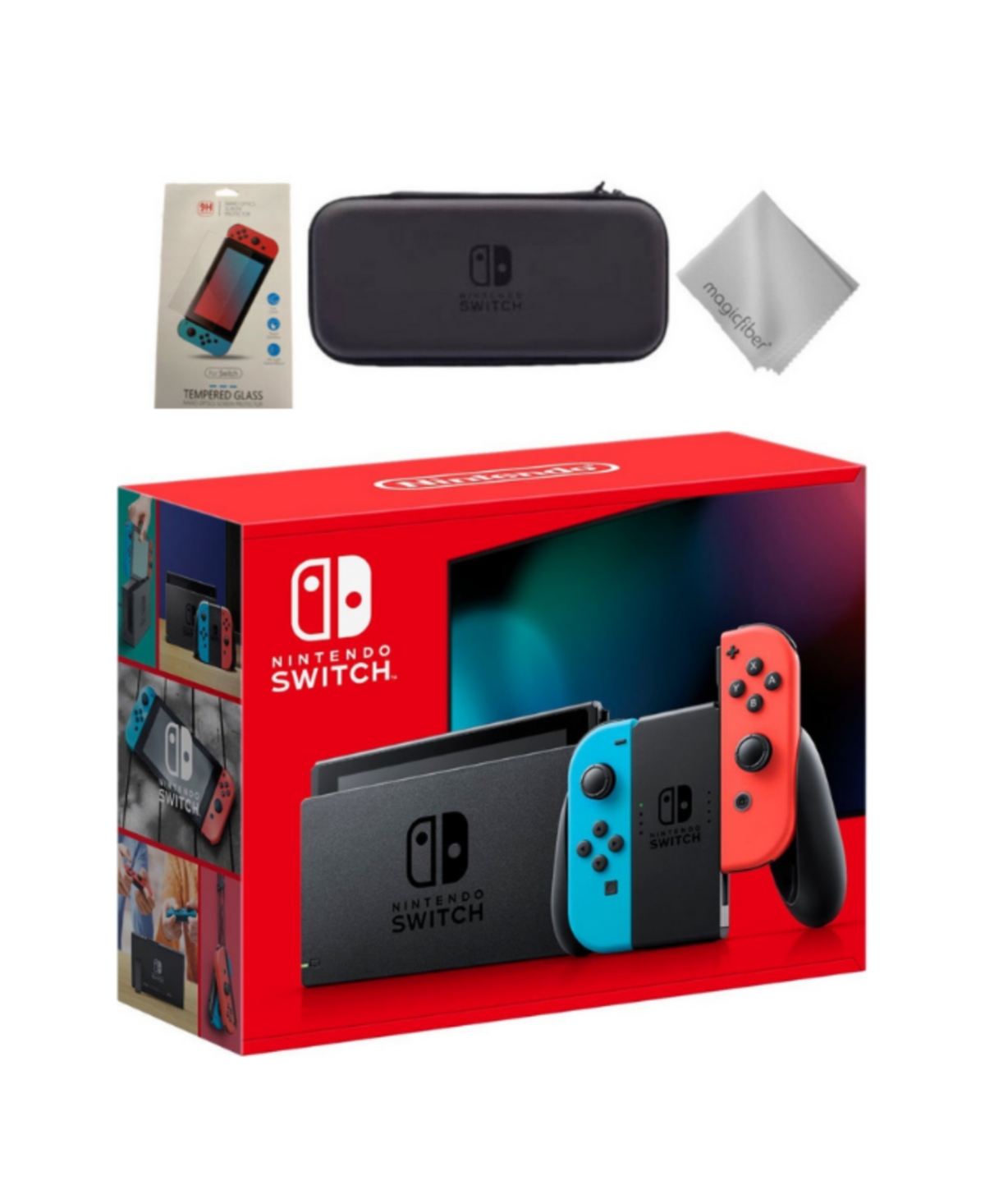 Nintendo Switch Gaming Console with Neon Blue Joy-Con Controllers & 3 piece Accessories kit - Blue/red