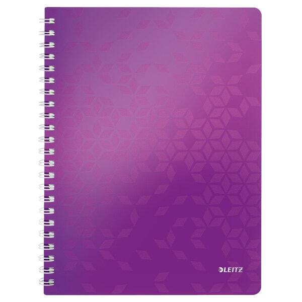 LEITZ Collegeblock WOW A4, liniert, violett, 4-fach gelocht, mikroperforiert, spiralgebunden, 80 Blatt, 80 g/qm, Sichthülle, PP-Einband, Maße: 307x240x20mm Image
