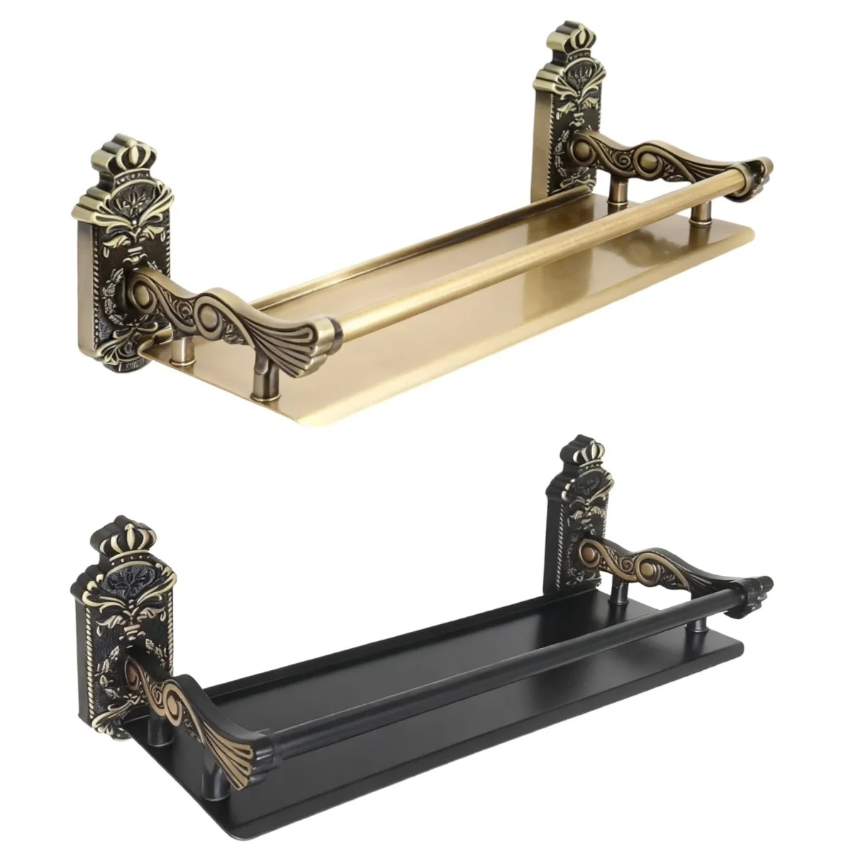 Étagères murales de salle de bain, porte-shampoing en bronze antique, étagère de salle de bain noire, accessoires de salle de bain