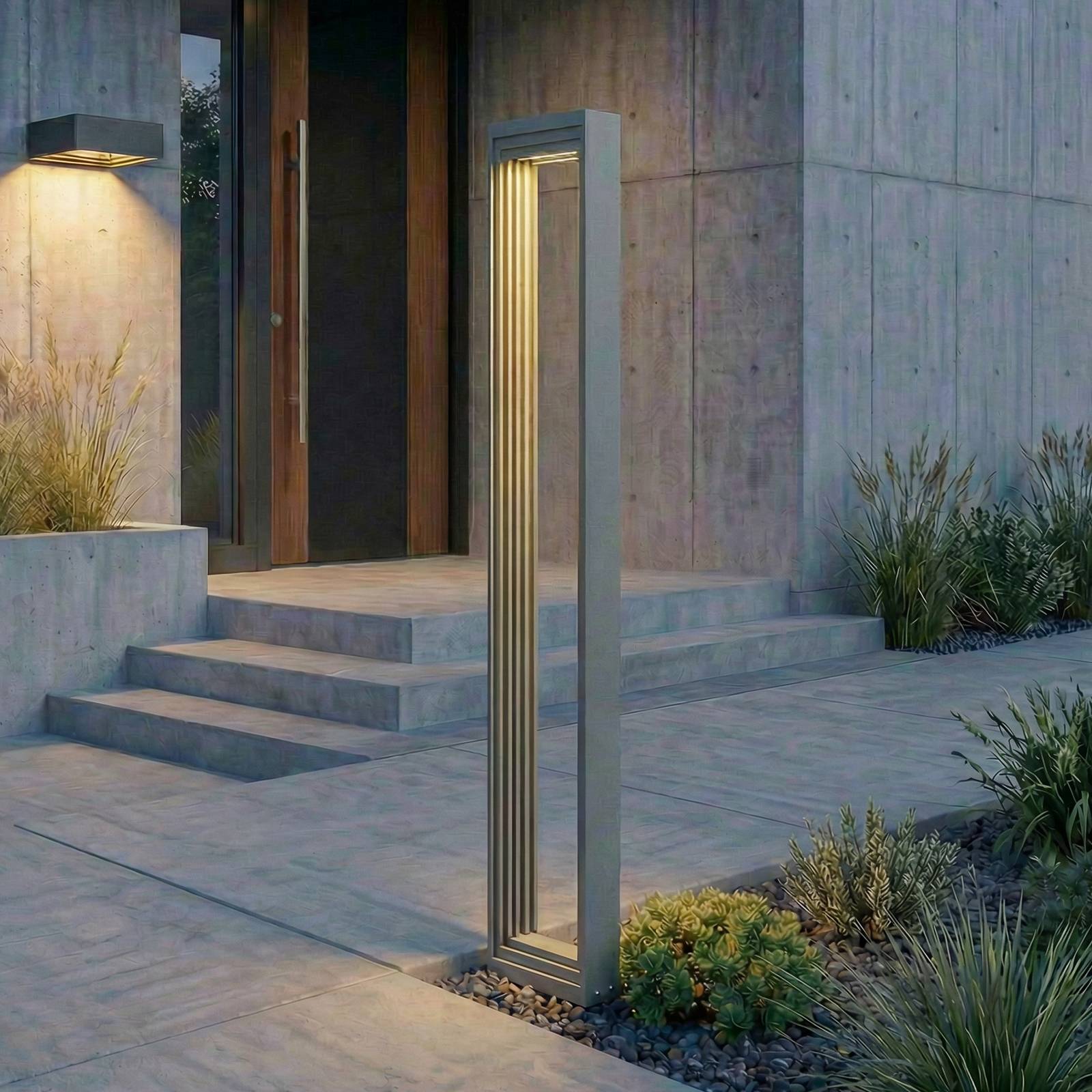 LED Pathway Light Ashkan Lucande, Alu / grey / zinc, metal, Modern, Outdoor lights