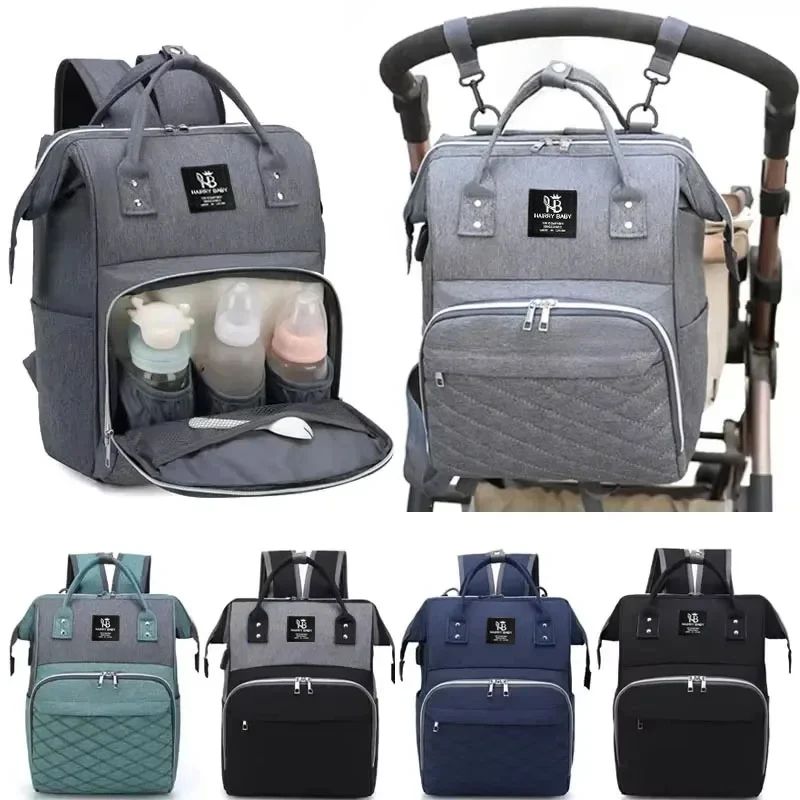 All in One Large Capacity Diaper Backpack & Baby Stroller Bag With Changing Mat green