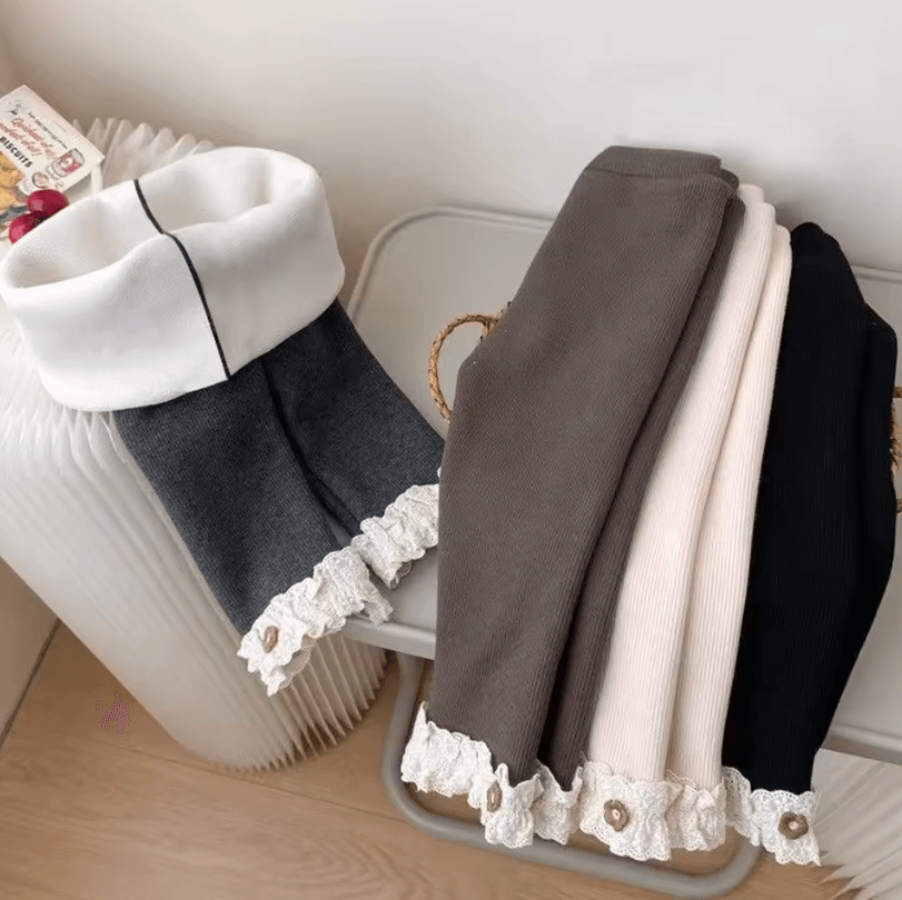 Cozy Lace Flower Baby Girls Thermal Leggings Soft Stretch Toddler Girl Leggings For Warm Winter & Autumn Comfort black 18m(size 90 2)