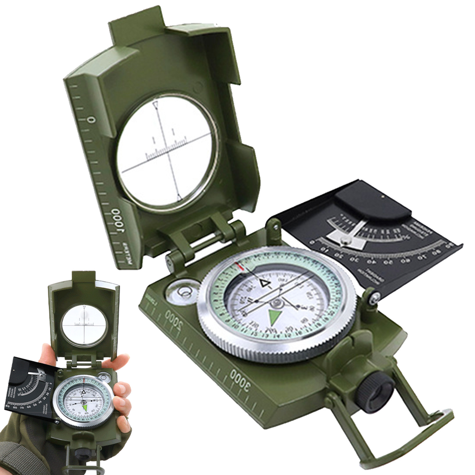 Outdoor Portable Compass High Precision Navigation Tool For Hiking, Camping, And Survival army Green
