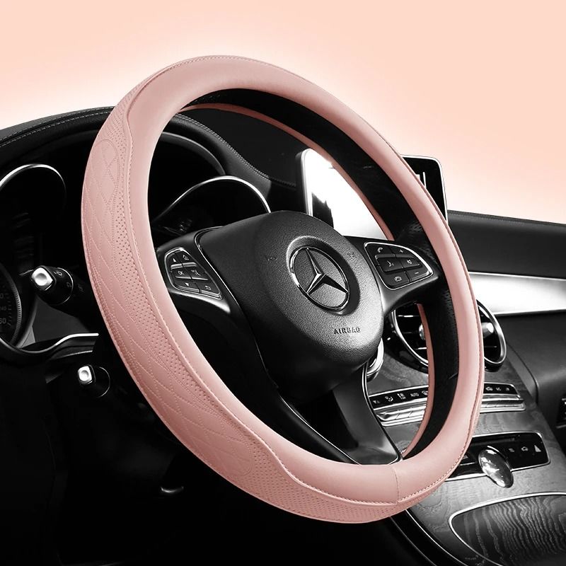Premium Napa Leather Steering Wheel Cover Breathable Universal 15 Inch Steering Wheel Cover pink