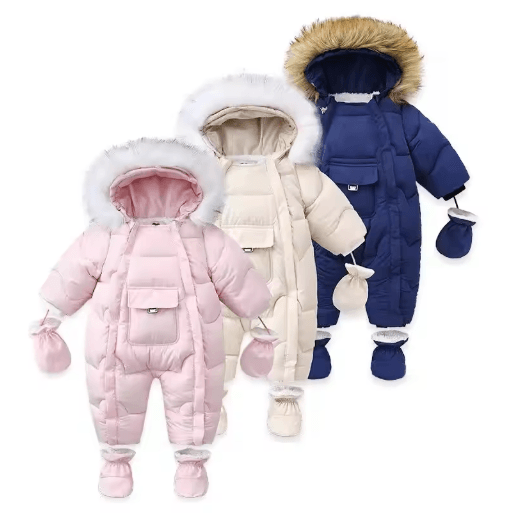 30C Thermal Baby Snowsuit Plush Fleece Winter Jumpsuit For Newborns & Toddlers blue 9 12m