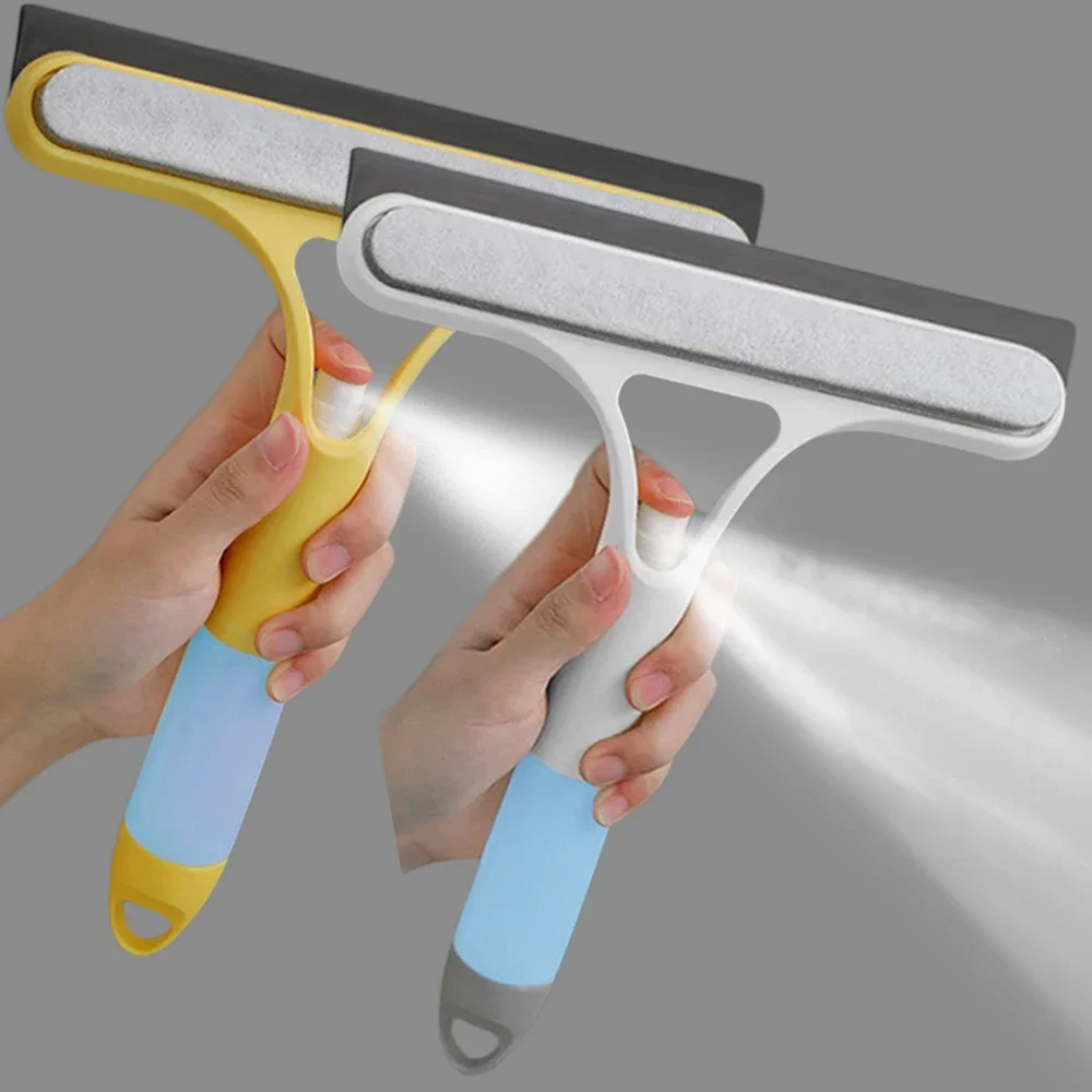 Multi Function Window Cleaning Squeegee With Spray Bottle & Microfiber Scrub Car & Household Cleaner Tool yellow