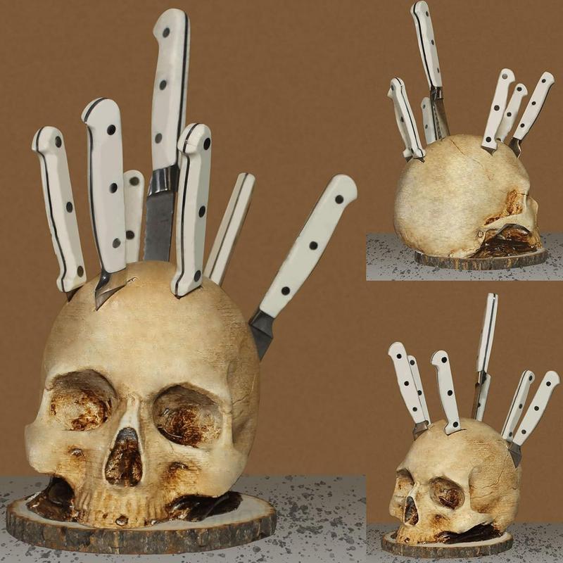 Skull Knife Holder For Kitchen, Unique Skeleton Stand For Knives, Horror Themed Storage Rack & Fruit Holder Skull Knife Holder For Kitchen, Unique Skeleton Stand For Knives, Horror Themed Storage Rack & Fruit Holder
