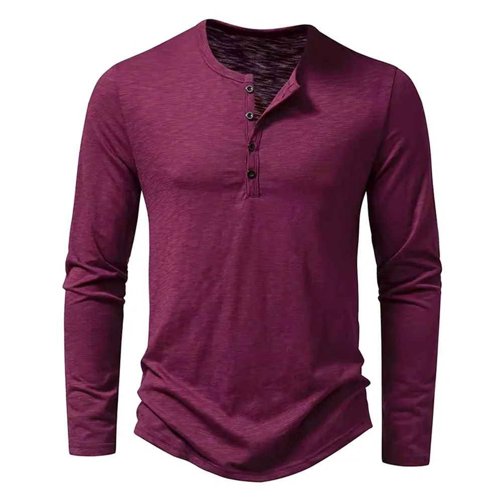Men's Cotton Long Sleeve Henley Shirt Casual Button Neck Slim Fit Tee white s