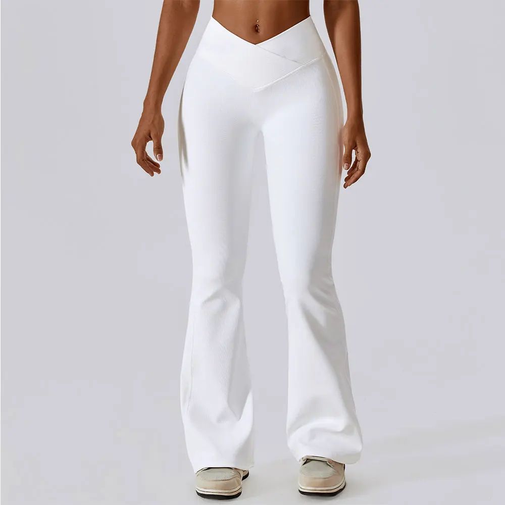Womens High Waist Flared Yoga Fitness Leggings swan White s