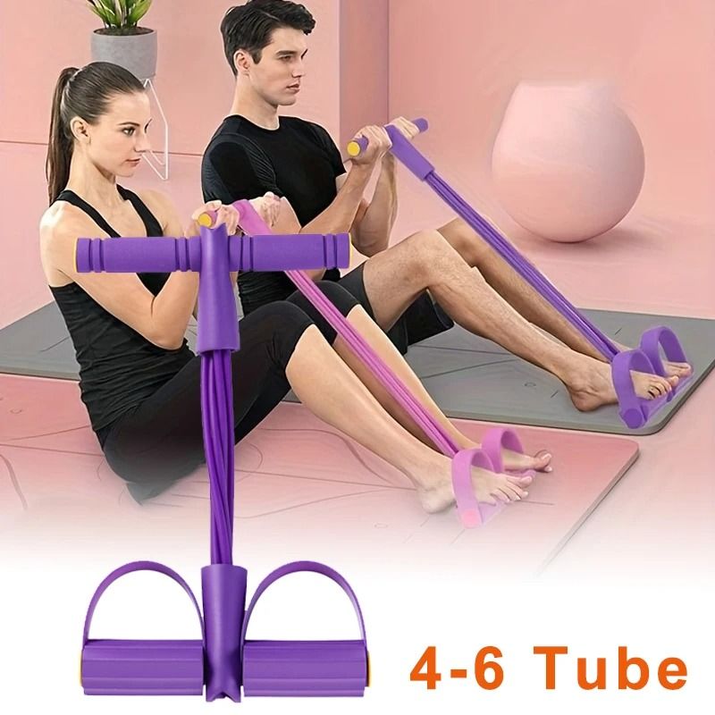 4 Level Resistance Band Trainer With Handles Home Workout Fitness Equipment purple 6 Tube