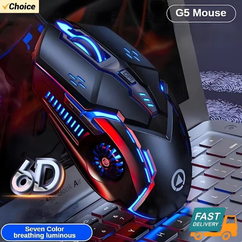 G5 Backlit Wired Gaming Mouse 6 Key Macro Programmable RGB Gaming Mouse For PC And Laptop white Button Sound