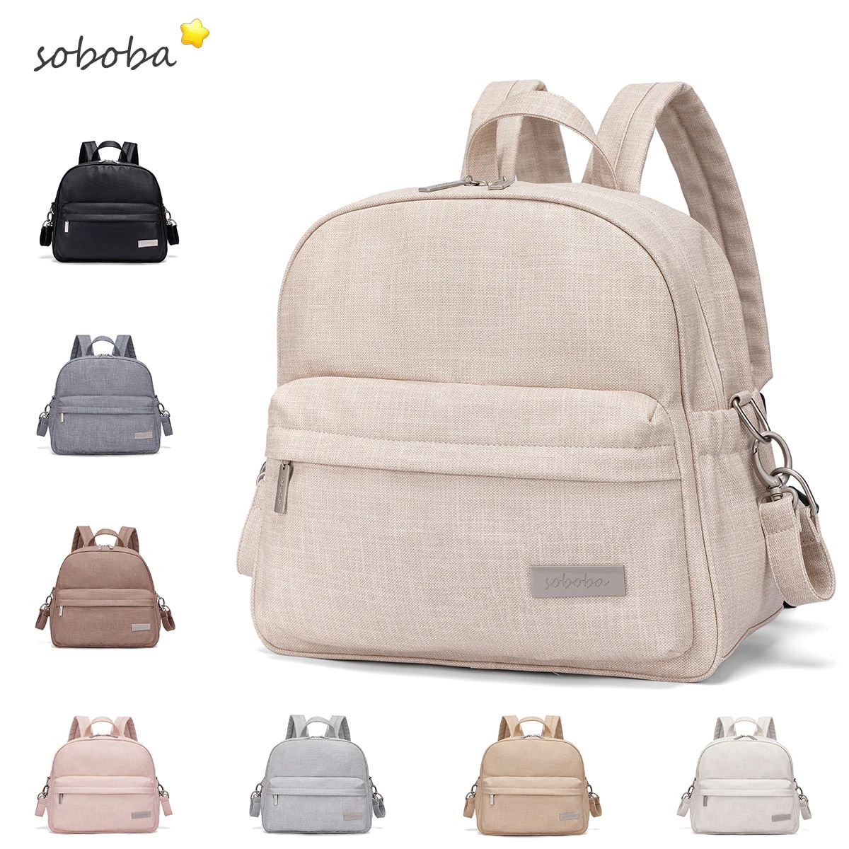 Soboba Waterproof Diaper Backpack Stylish Large Capacity Baby Bag For Modern Moms apricot