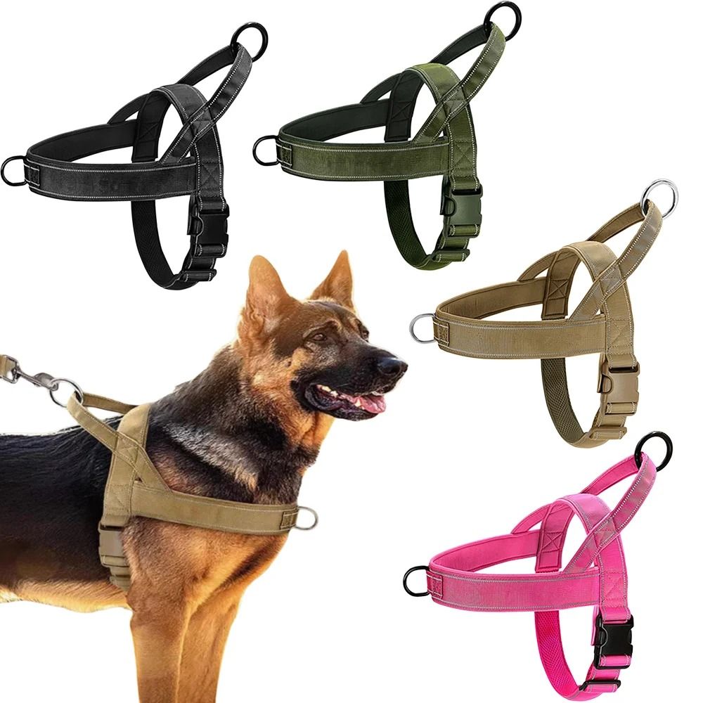 Tactical Dog Harness Adjustable No Pull Dog Harness With Handle And Reflective Straps For Large Dogs khaki l