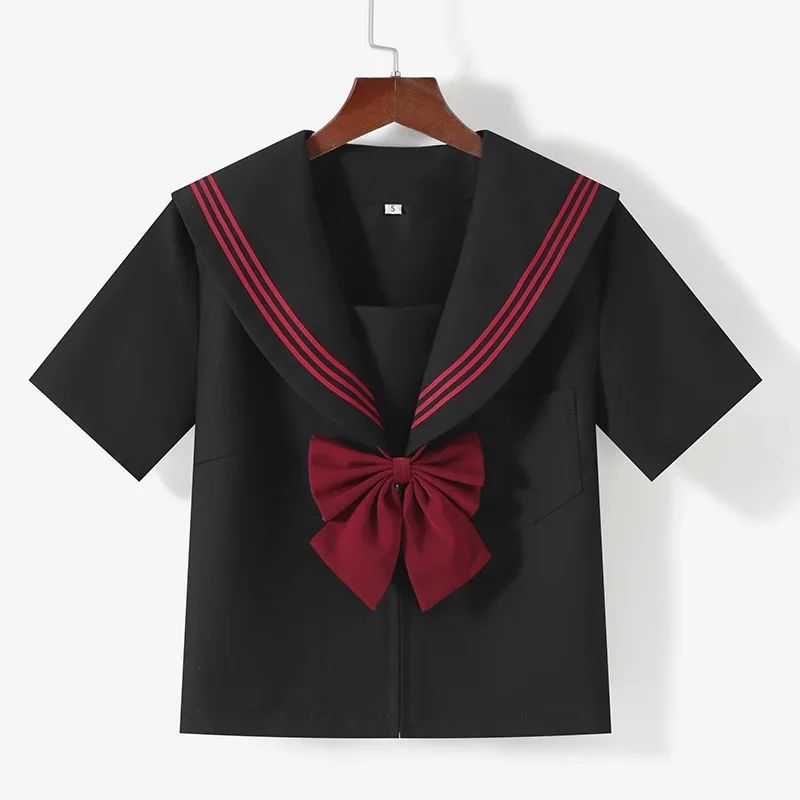 Women's Black Japanese JK Sailor School Uniform Set Classic Anime Cosplay Student Outfit With Pleated Skirt short Sleeve Set m 99110 Lb