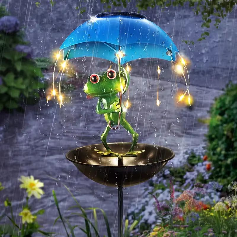 Solar Frog Statue Garden Bird Feeder With Pathway Light Solar Frog Statue Garden Bird Feeder With Pathway Light