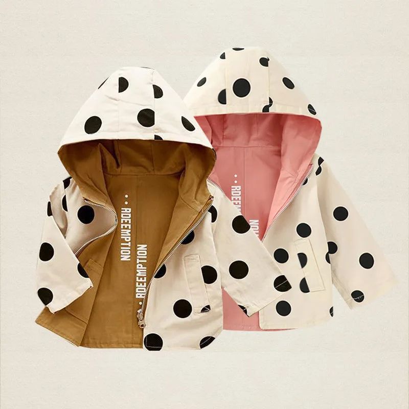 Reversible Polka Dot Kids Reversible Jacket Lightweight Toddler Hooded Jacket For Spring & Autumn pink 4t(size 110)
