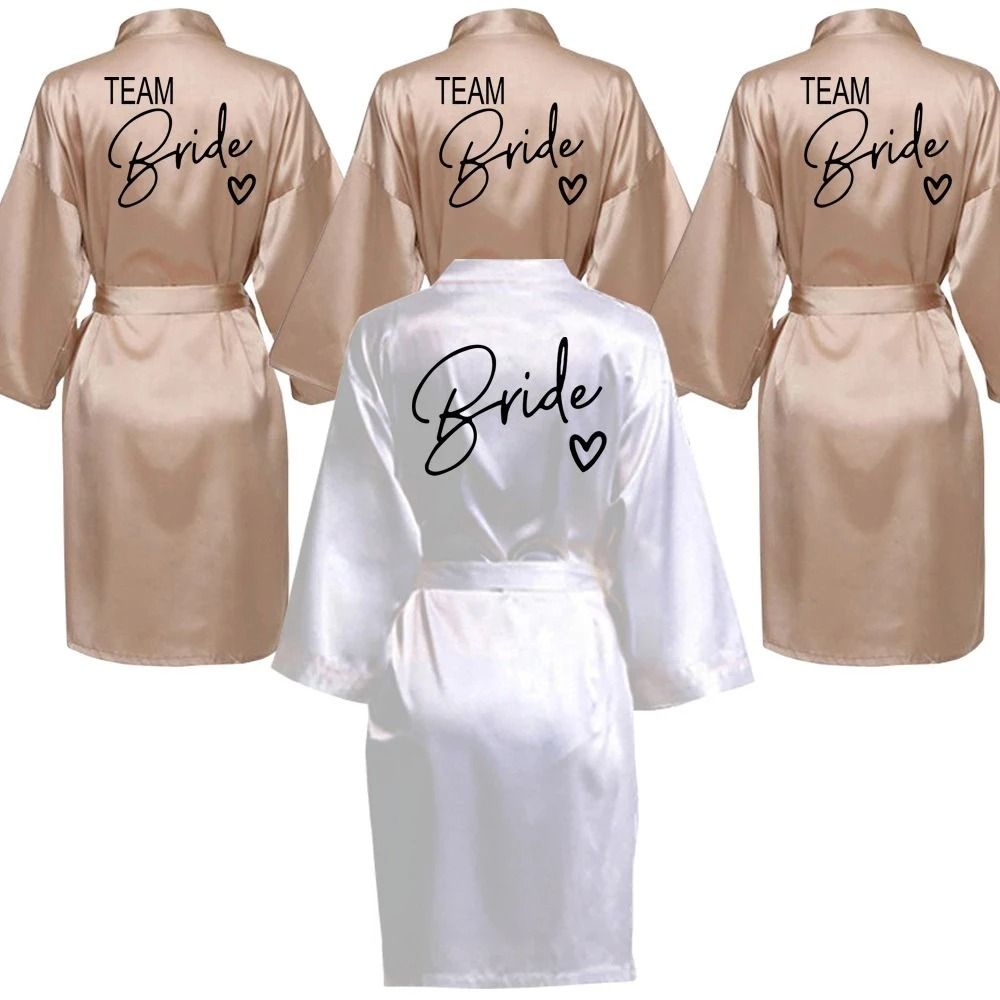 Women's Team Bride Satin Kimono Robe white B l