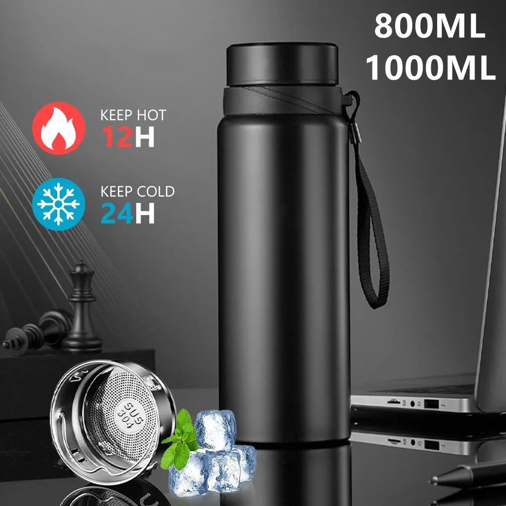 8001000ML Stainless Steel Thermal Water Bottle Vacuum Insulated Large Capacity Thermos silver 1000ml