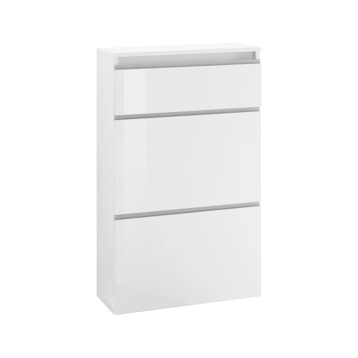 Dmora Schuhschrank Paco, Mehrzweckschrank mit 2 Türen und 1 Klapptür, Eingangsschuhregal, 100 % Made in Italy, cm 60x27h108, glänzend weiß Image