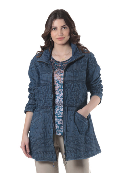 Chandi Anorak,'Fleece-Lined Cotton Denim Coat from India'