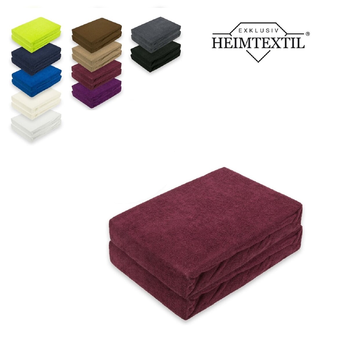 EXKLUSIV HEIMTEXTIL Doppelpack Marke Frottee Spannbettlaken Bordeaux 120 x 200 cm Image