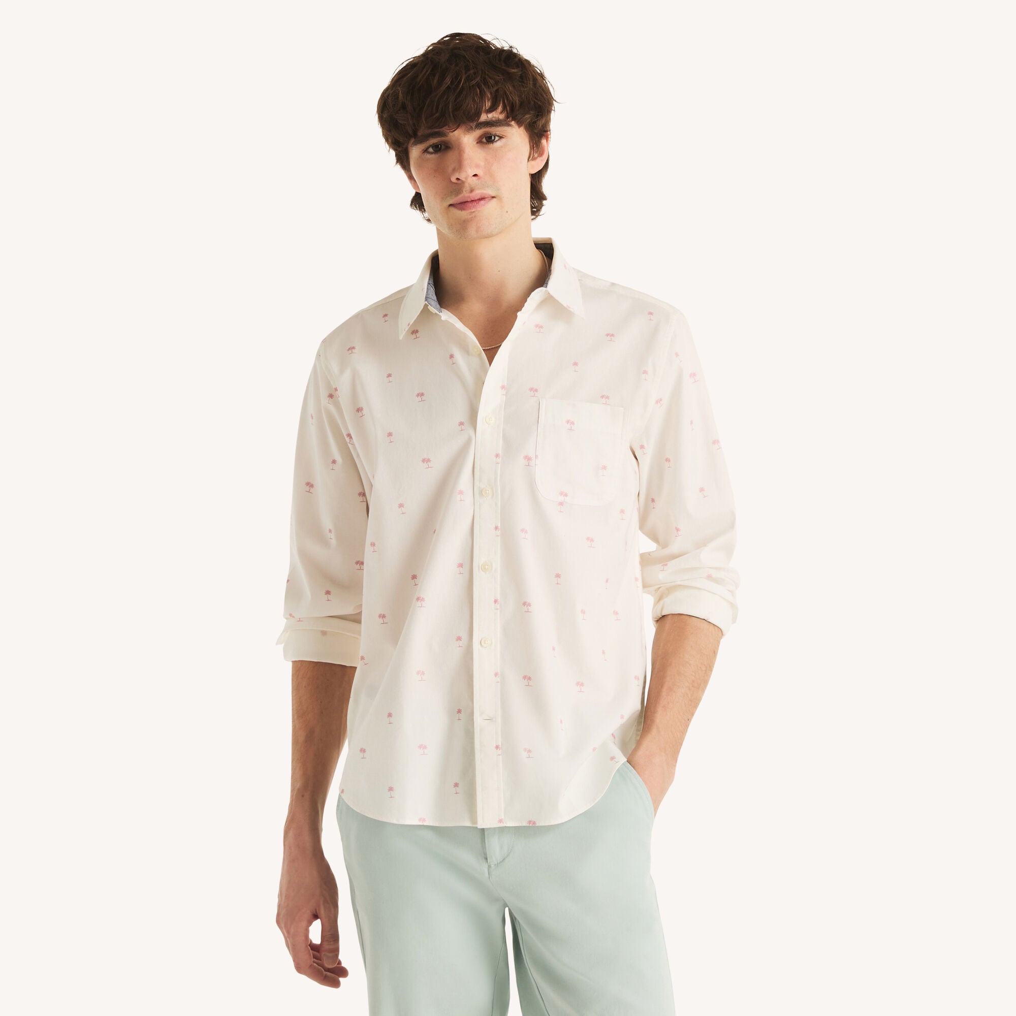 Nautica Men's Printed Oxford Shirt 134 (Sail White), M