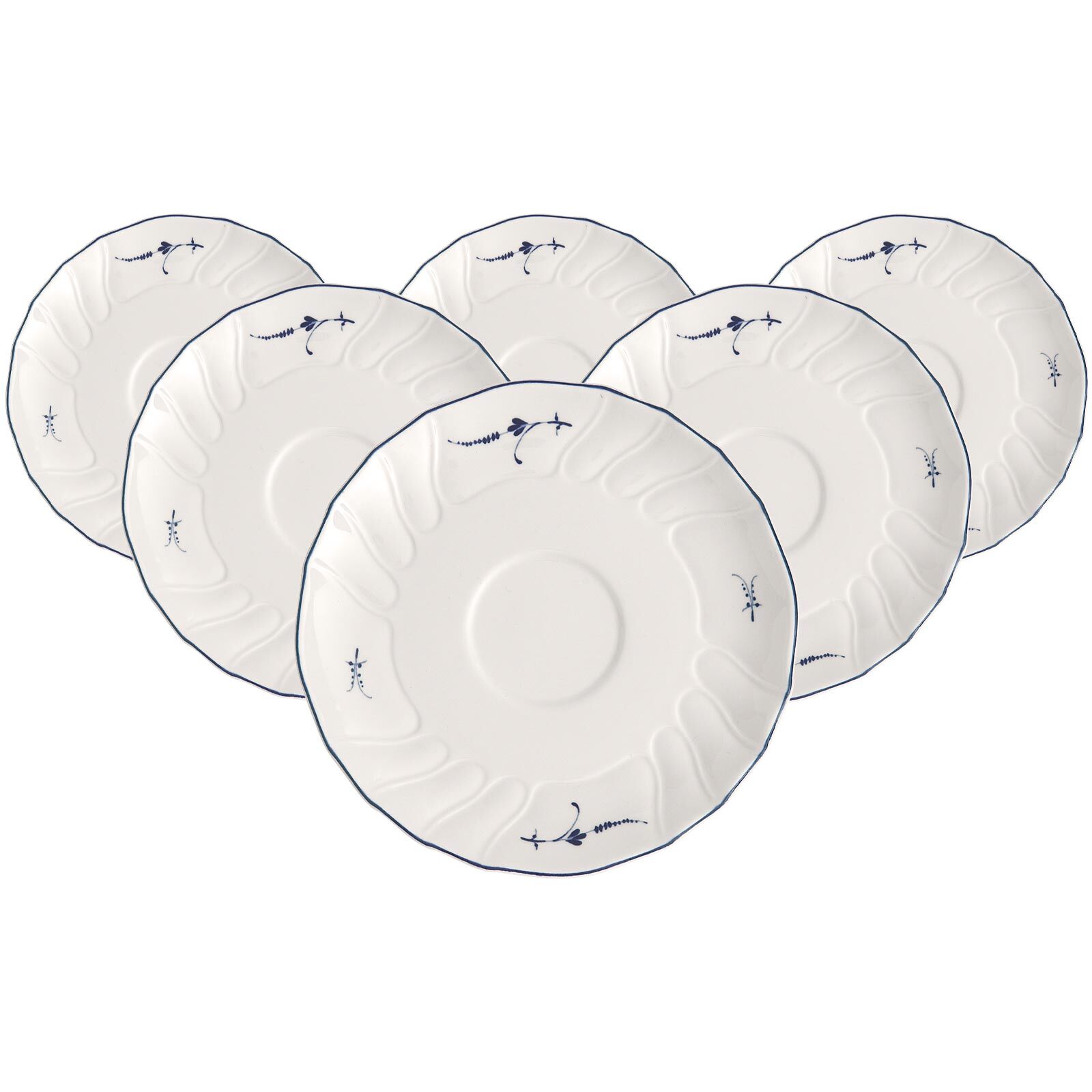 Untertasse VILLEROY & BOCH "Kaffeeuntertassen Vieux Luxembourg ø 14 cm 6er Set weiß-blau", bunt (weiß, blau), Speiseteller Image