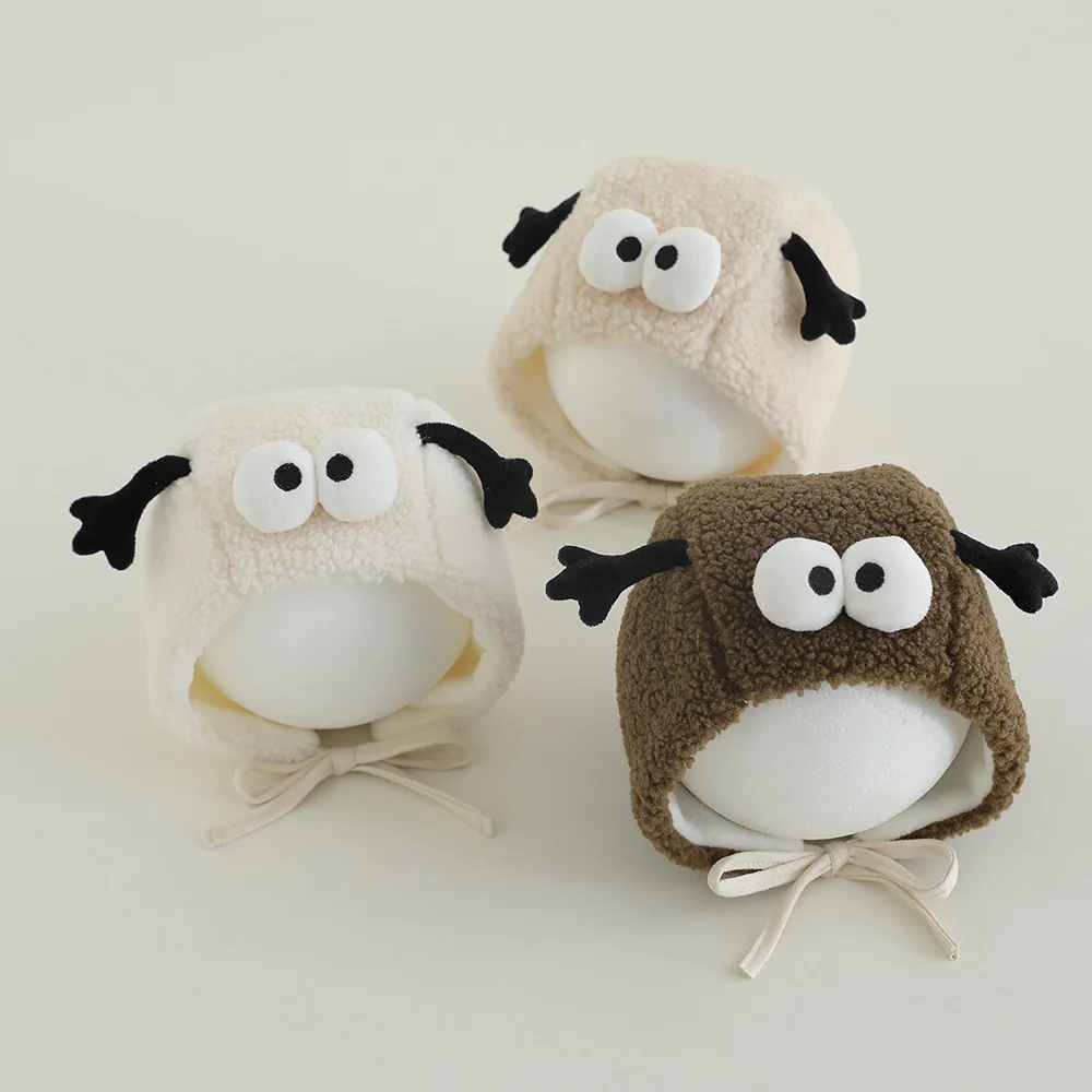 Warme Strickmütze für Mädchen und Jungen, 46–48 cm, für Babys und Kleinkinder, Winter, mit Fleece gefüttert, Ohrenklappenkappe, weiche Thermo-Säuglingsmütze für kaltes Wetter Image