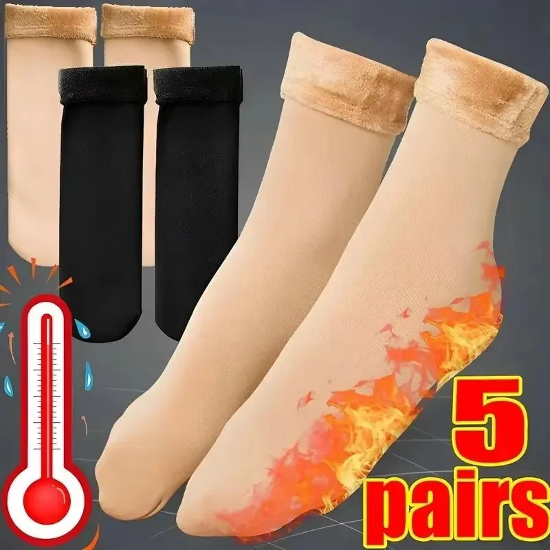 1/5Pairs Winter Warm Verdicken Fleece Kurze Socken Frauen Thermische Kaschmir Wolle Socken Schnee Samt Stiefel Hause Boden calcetines Mujer Image
