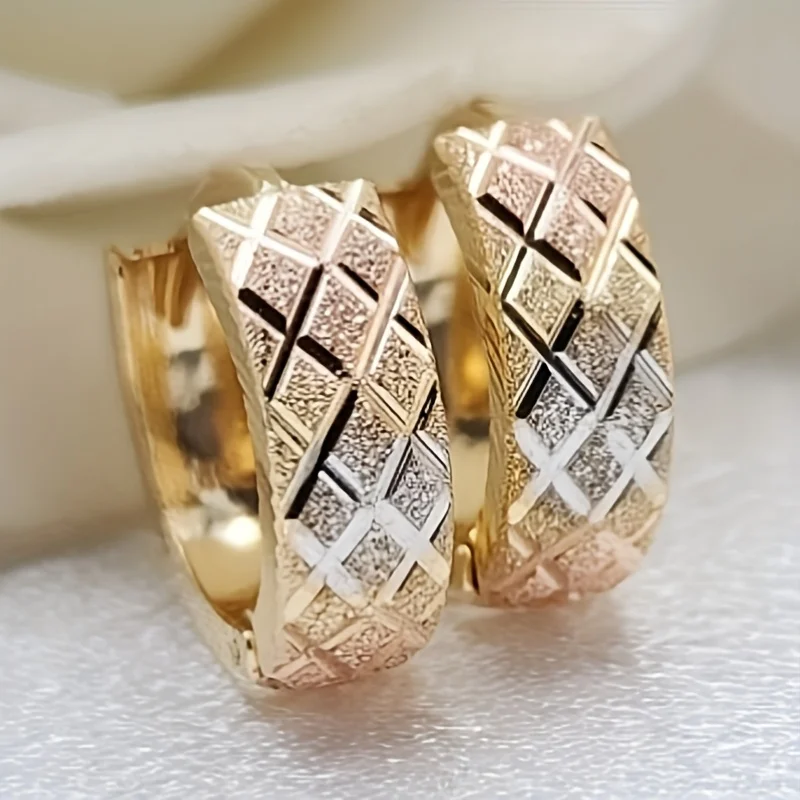 Böhmischer Vintage-Stil Karierte Vergoldete Creolen für Damen Modischer Eleganter Schmuck für Bankette und Hochzeiten Geschenk-Accessoires Image