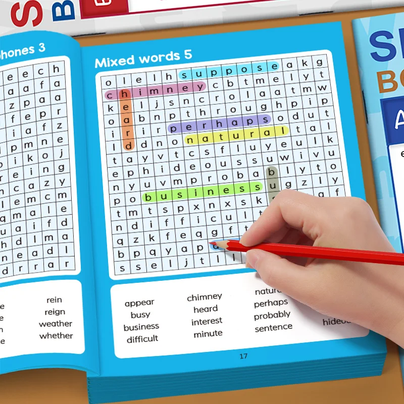 Wort-Rechtschreibbuch, passende Wörter, Rechtschreibspiel, Schatzsuche-Buch, in Kreis umkreiste Wörter, 32 Seiten, englische Wörter für Kinder Image