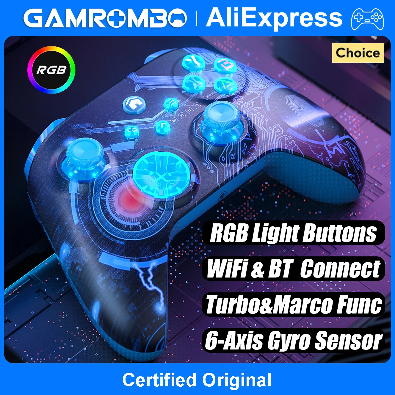 Für XBox One/Series S/X/PC Kabelloser Controller mit RGB-Beleuchtung Hall-Effekt Gaming-Joystick Duale Vibration 6-Achsen-Gyroskop Gamepads Image