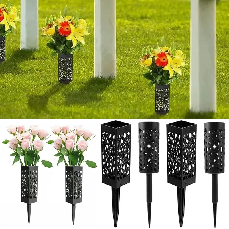 1/2/4 Stück Grabvase aus Kunststoff zum Einstecken im Boden, Geriffelte Blumenvasenhalter mit Drainageloch für Grabsteine Image