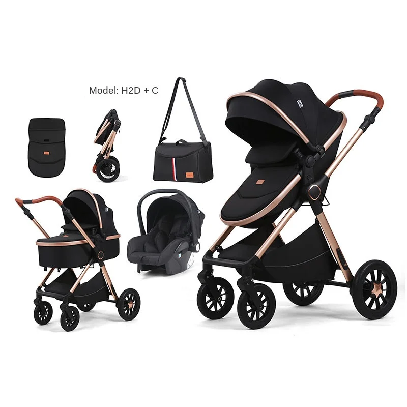 Kinderwagen, multifunktionaler Schlafkorb, Kinderwagen zum Sitzen und Liegen, 3-in-1-Kinderwagen für Neugeborene mit hoher Landschaft Image