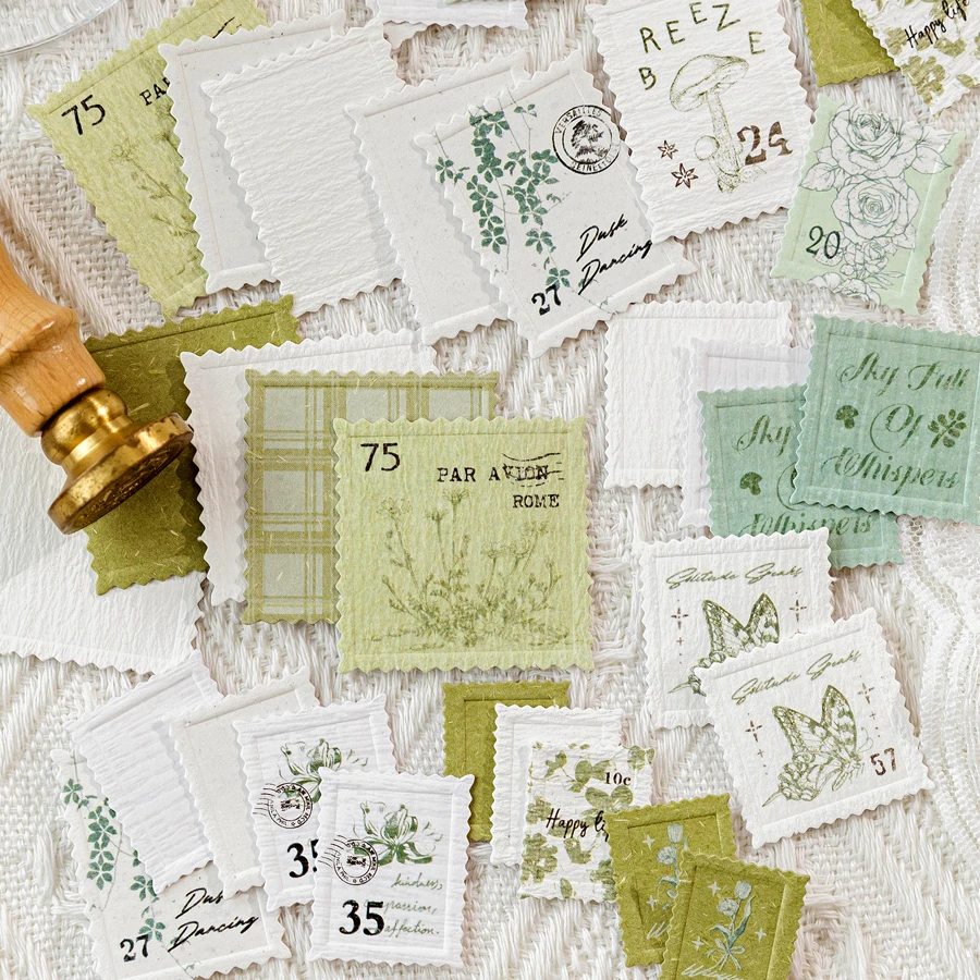 20 Stück Papierstempel-Serie Aufkleber Reliefplatten-Stempeldesign Scrapbooking-Sticker DIY Junk Journal Tagebuch Collage Deko-Aufkleber Image